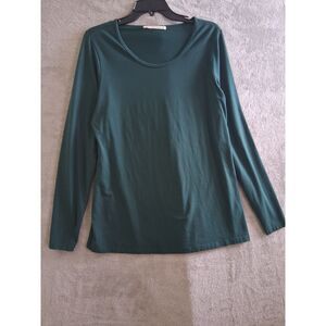Peruvian Connection XL Slub Layering Tee Scoop Neck LongSleeve Green Pima Cotton